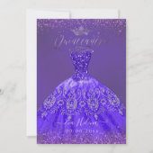 Quinceañera, Prinzessin Glitzer, Lila Violetter Einladung (Vorderseite)