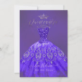 Quinceañera, Prinzessin Glitzer, Lila Violetter Einladung (Vorderseite)