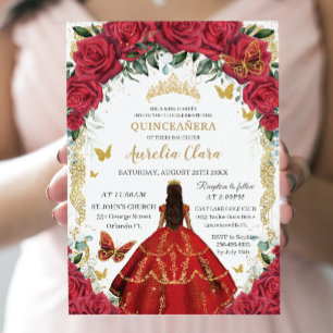 Quinceañera Prinzessin Rote Rosen Floral Vintage G Einladung