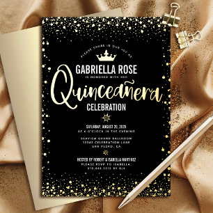 Quinceañera Prinzessinnen-Kronenschrift Schwarz ec Folieneinladung