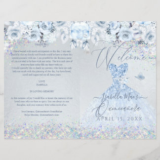 Quinceanera Programm Baby Blue Floral Glitzer Gown