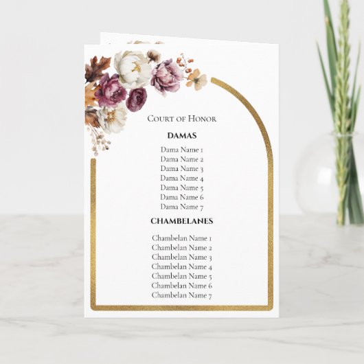 Quinceanera-Programme | Burgundy Fall Floral Herbs Programm (Rückseite)