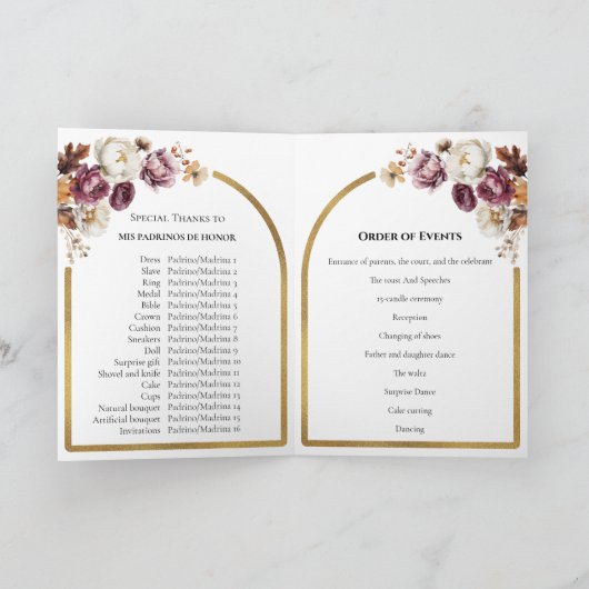 Quinceanera-Programme | Burgundy Fall Floral Herbs Programm (Innenseite)