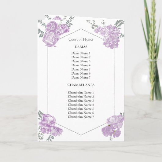 Quinceanera Programme Lavender Dress Floral Silver (Rückseite)