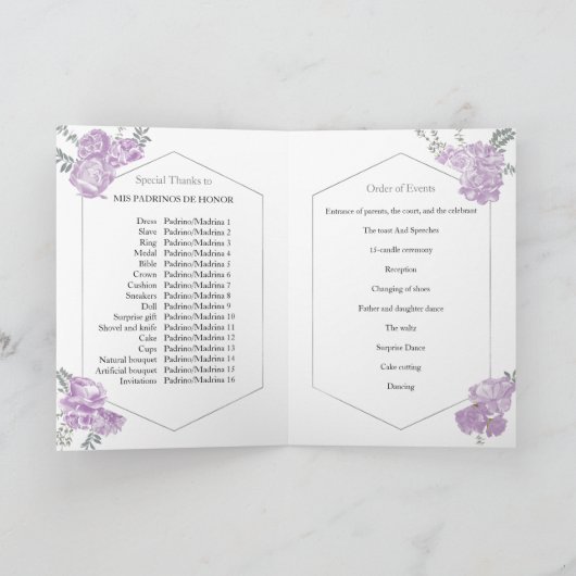 Quinceanera Programme Lavender Dress Floral Silver (Innenseite)