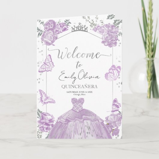 Quinceanera Programme Lavender Dress Floral Silver (Vorderseite)