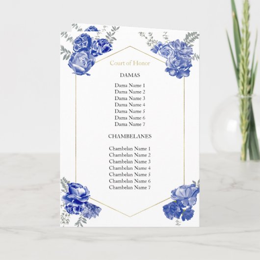 Quinceanera Programme Royal Blue Dress Floral Gold (Rückseite)