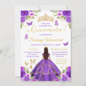 Quinceañera Purple Princess Brunette Girl Einladung (Vorderseite)