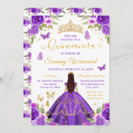 Quinceañera Purple Princess Brunette Girl Einladung