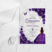 Quinceanera Purple Silver Floral Dress Acryleinladungen