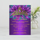 Quinceanera Purple Teal Blue Tiara Birthday Party Einladung (Stehend Vorderseite)