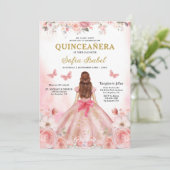 Quinceañera QR Code Rosa Rose Blüte Einladung (Stehend Vorderseite)