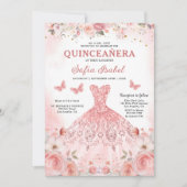 Quinceañera QR Code Rosa Rose Blüte Einladung (Vorderseite)