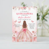 Quinceañera QR Code Rosa Rose Blüte Einladung (Stehend Vorderseite)