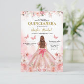 Quinceañera QR Code Rosa Rose Blüte Einladung (Stehend Vorderseite)
