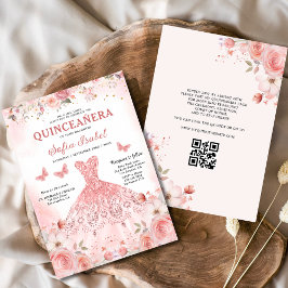 Quinceañera QR Code Rosa Rose Blüte Einladung