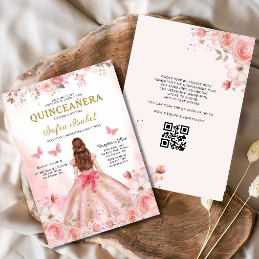 Quinceañera QR Code Rosa Rose Blüte Einladung