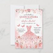 Quinceañera QR Code Rosa Rose Blüte Einladung (Vorderseite)