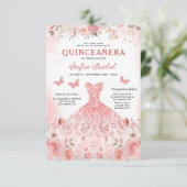Quinceañera QR Code Rosa Rose Blüte Einladung (Stehend Vorderseite)