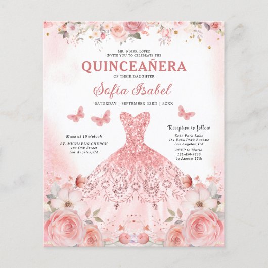 Quinceañera QR Code Rosa Rose Blüte Flyer (Vorne)