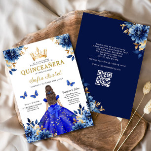Quinceanera QR Code Royal Blue Butterfly Princess Einladung