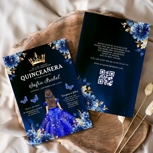 Quinceanera QR Code Royal Blue Butterfly Princess Einladung