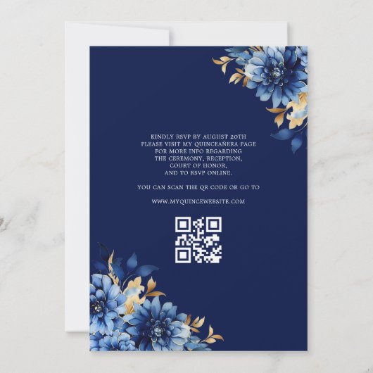 Quinceanera QR Code Royal Blue Butterfly Princess Einladung (Rückseite)