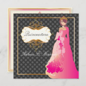 Quinceañera/Quince años princess/polka dots Einladung (Vorne/Hinten)
