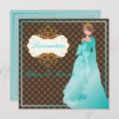 Quinceañera/Quince años princess/polka dots Einladung (Vorne/Hinten)