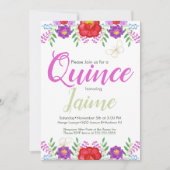 Quinceanera Quince Aquarell Floral Rosa Weiß Einladung (Vorderseite)