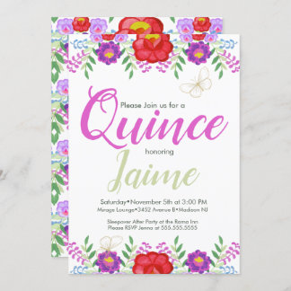 Quinceanera Quince Aquarell Floral Rosa Weiß Einladung