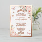 Quinceañera Quince Sweet 16 Blush Rose Gold Folieneinladung (Stehend vorne)