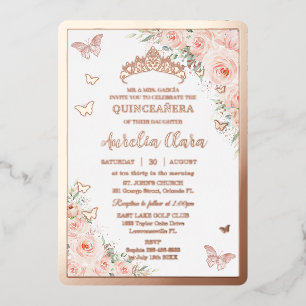 Quinceañera Quince Sweet 16 Rosenrot Floral Roségo Folieneinladung
