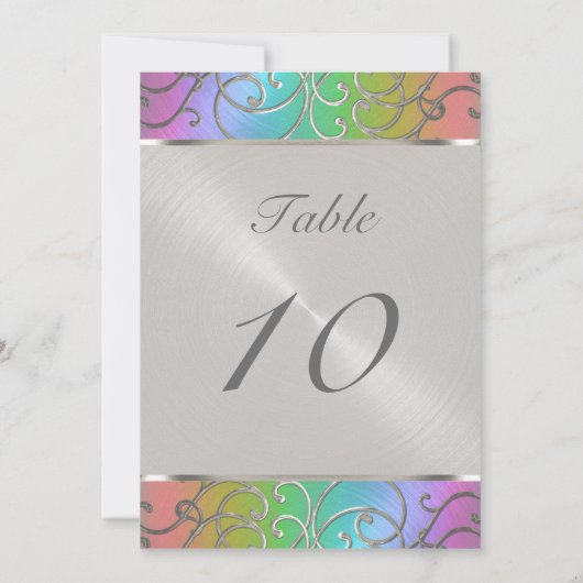 Quinceanera Rainbow and Silver Filigree Wirbel Einladung (Rückseite)