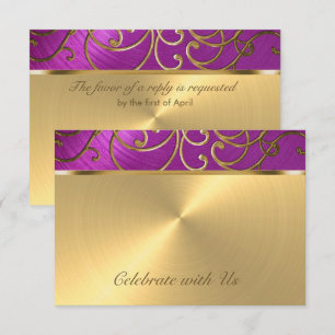 Quinceanera Raspberry Pink Gold Filigree Wirbel Einladung