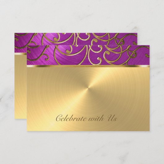 Quinceanera Raspberry Pink Gold Filigree Wirbel Einladung (Vorne/Hinten)