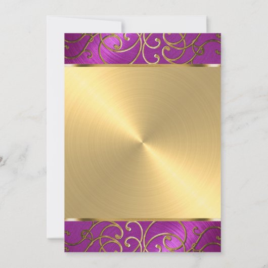 Quinceanera Raspberry Pink Gold Filigree Wirbel Einladung (Rückseite)