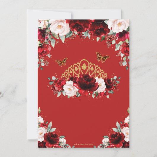 Quinceañera Red and Blush Floral Butterfliegen Tia Einladung (Rückseite)