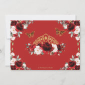 Quinceañera Red Blush Floral Butterfells Krone Einladung (Rückseite)