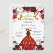 Quinceañera Red Blush Floral Charro Gold Pferde Einladung (Vorderseite)