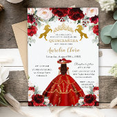 Quinceañera Red Blush Floral Charro Gold Pferde Einladung