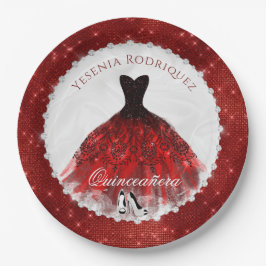 Quinceañera Red Diamond Sparkle Glam Pappteller