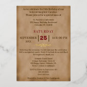 Quinceañera Red English Rose & Gold Red Mask Folieneinladung (Rückseite)