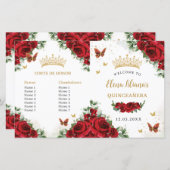 Quinceañera Red Floral Gold Butterfells Programm (Vorne/Hinten)