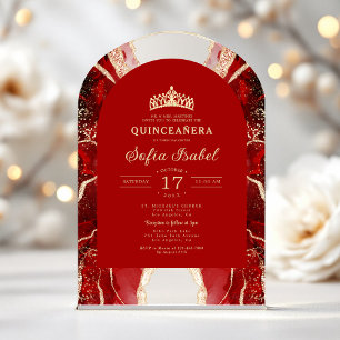 Quinceañera Red Gold Agate Elegant Acryleinladungen