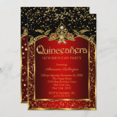 Quinceanera Red Gold Black Birthday Party Einladung (Vorne/Hinten)