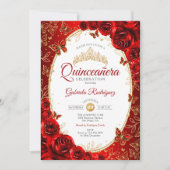 Quinceanera Red Gold Elegante Einladung (Vorderseite)