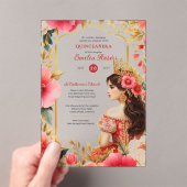 Quinceañera Red Gold Mis Quince Dress Blume Acryleinladungen (Insitu (Handheld))