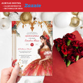 Quinceañera Red Gold Mis Quince Dress Blume Acryleinladungen