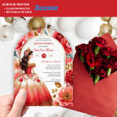 Quinceañera Red Gold Mis Quince Dress Blume Acryleinladungen